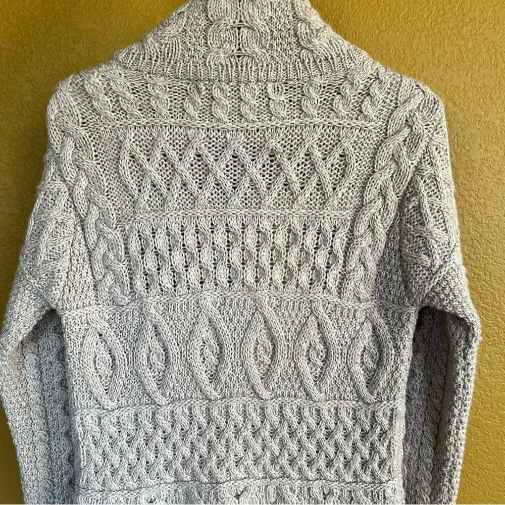 Inis Crafts Merino Wool Long Full-Zip Tunic Cardigan Sweater Beige - Picture 5 of 12